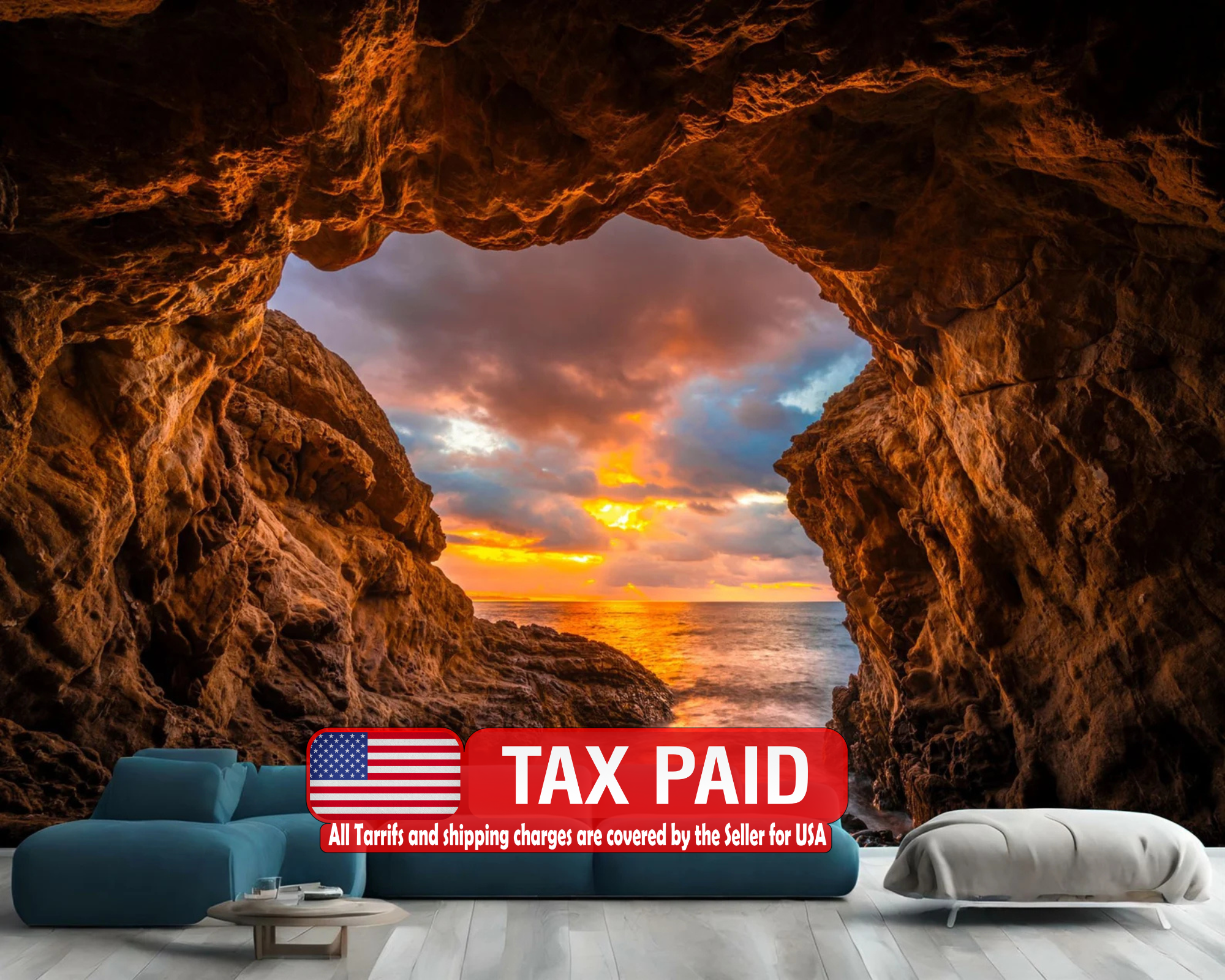 Coastal Crag Arch Wallpaper Mural, Malibu Majesty, Golden Hues