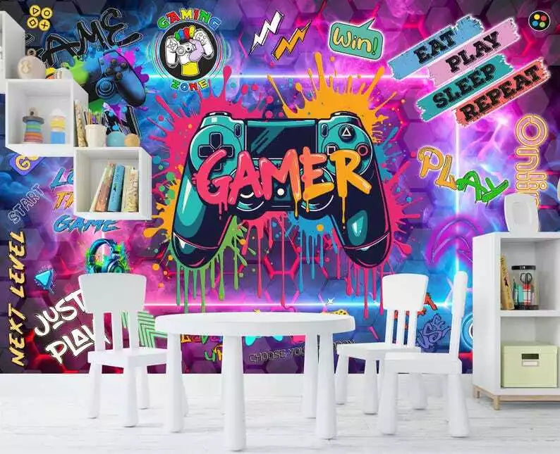 Gaming themed wall decoration for boys bedroom and game playing space