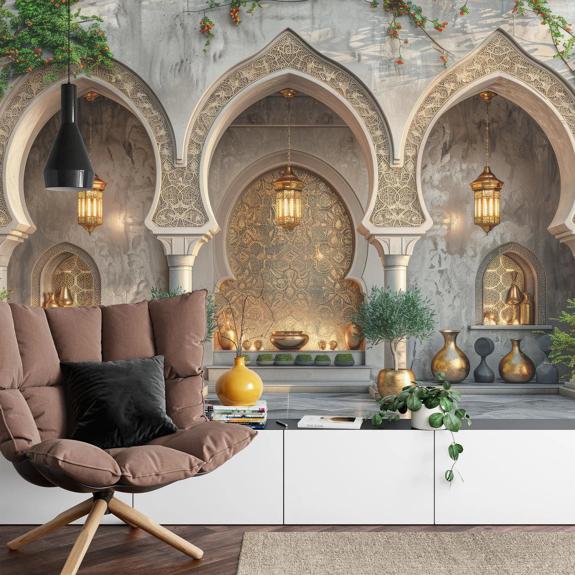Arabian Nights themed wall mural featuring traditional Islamic architecture