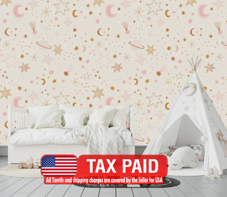 Celestial Moon Astrology Light Nursery Wallpaper Mural