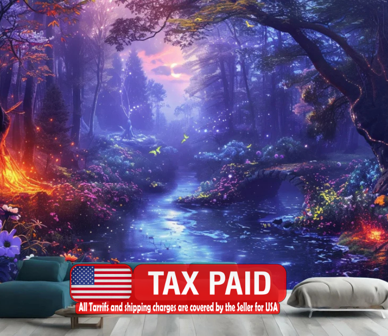 Magical Nighttime Forest Mural Wallpaper