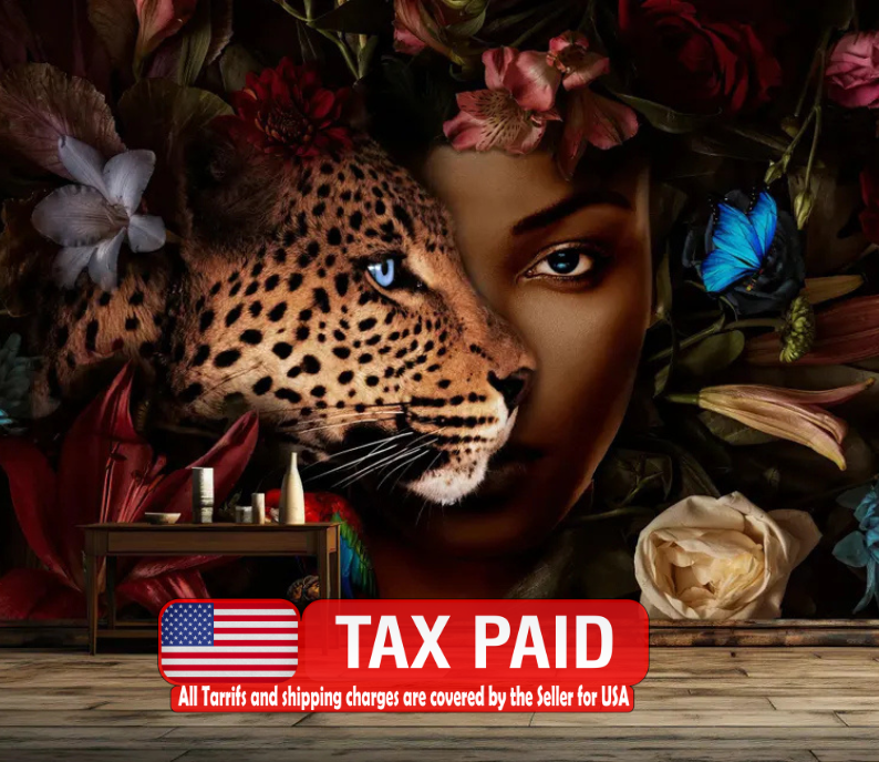 Dark Floral Leopard Wallpaper Mural