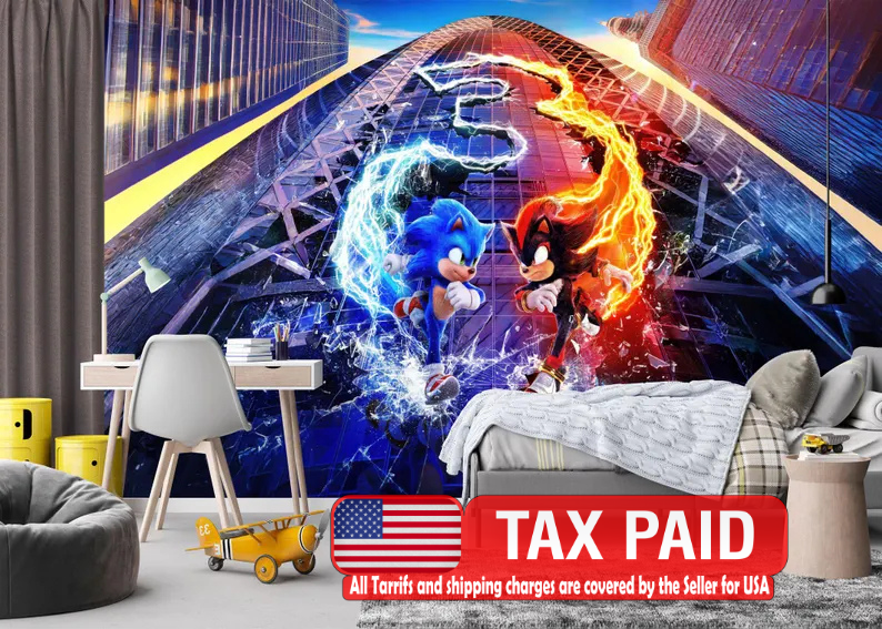 Cartoon characters wall decal featuring colorful animated figures for children's room decoration