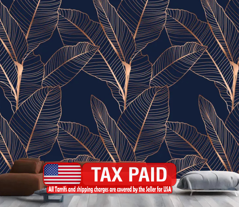 Navy Botanical Wallpaper Mural, Peel and Stick Wallpaper