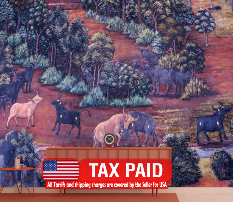 Thai Style Painting Art Mural, Peel and Stick Wallpaper