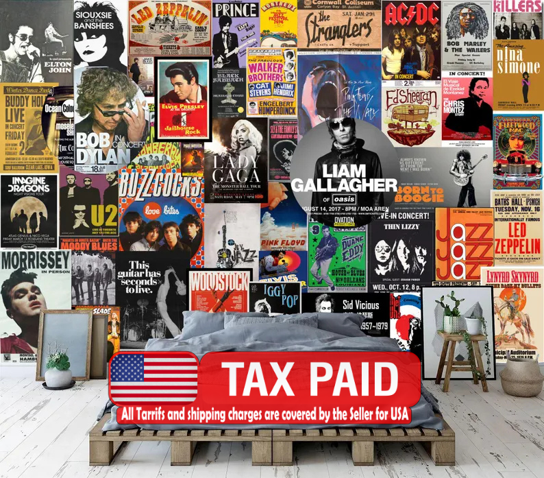 Vintage Concert Posters Wallpaper Mural