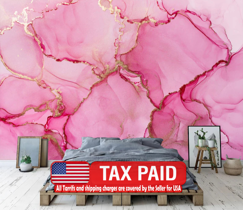 Pink Marble Watercolor Wallpaper Mural, Easy-Install