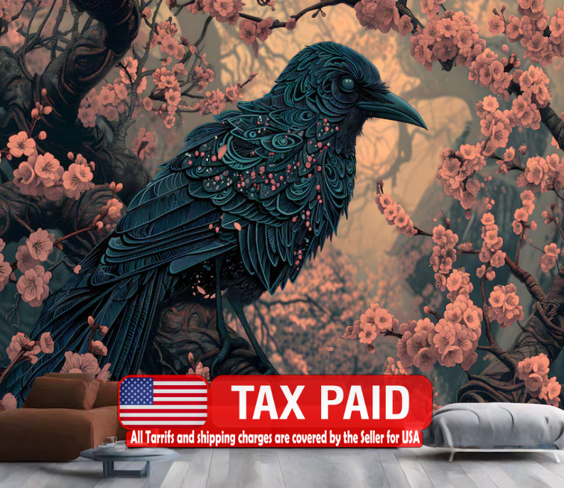 Raven and Blossom Mural, Easy-Install