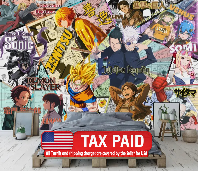 Anime Manga Collage Wallpaper Crossover, Comics wallpaper mural showing the full design clearly for modern interior wall dec