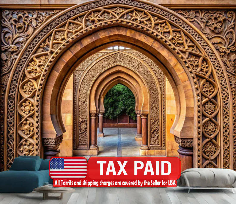 Arabian Nights Arch Wallpaper, Islamic Wall Decal wallpaper mural showing the full design clearly for modern interior wall d