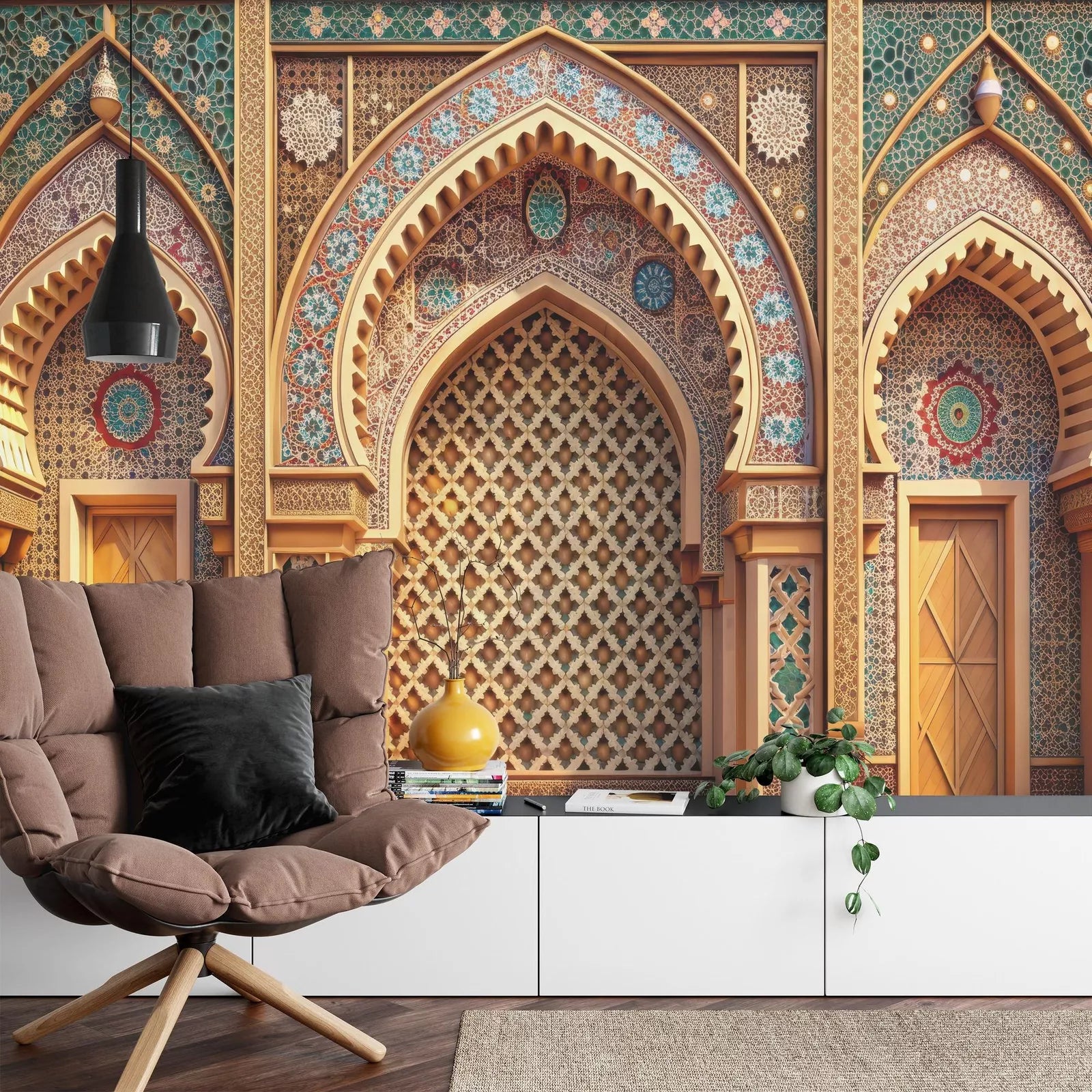 Islamic architecture wall mural with Arabian Nights arches for luxurious home decor