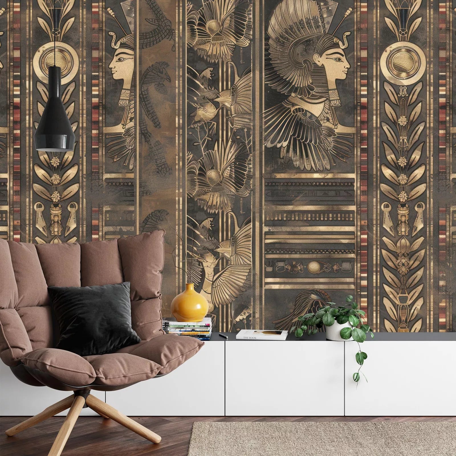 Ancient Egyptian wall mural with pharaonic art for historical themed interior decor