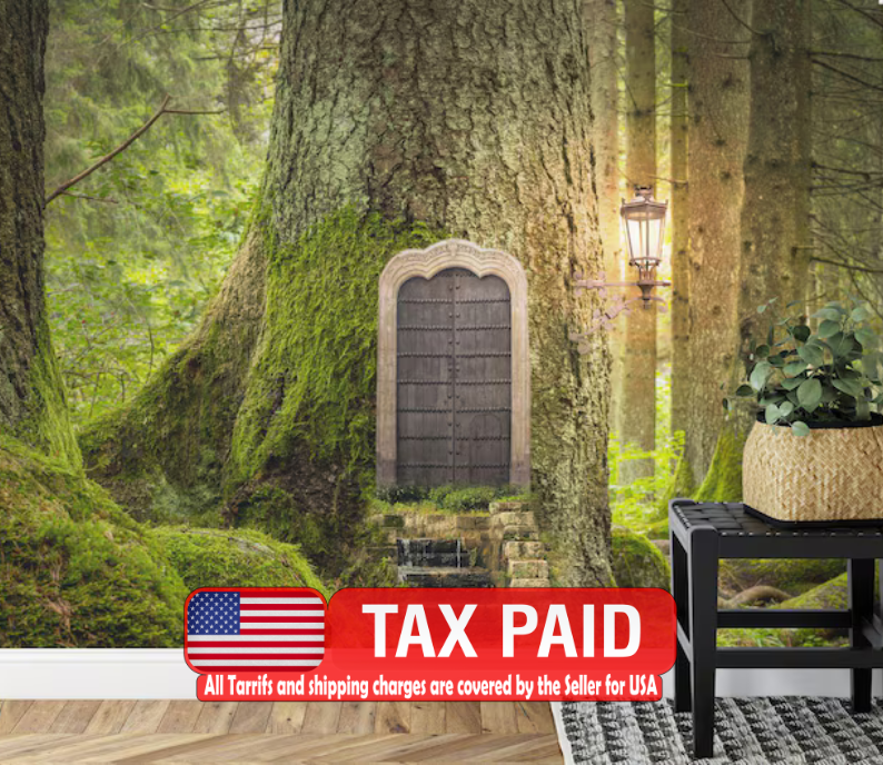 Gigantic Treehouse Mural, Forest home door wallpaper mural showing the full design clearly for modern interior wall decor wi