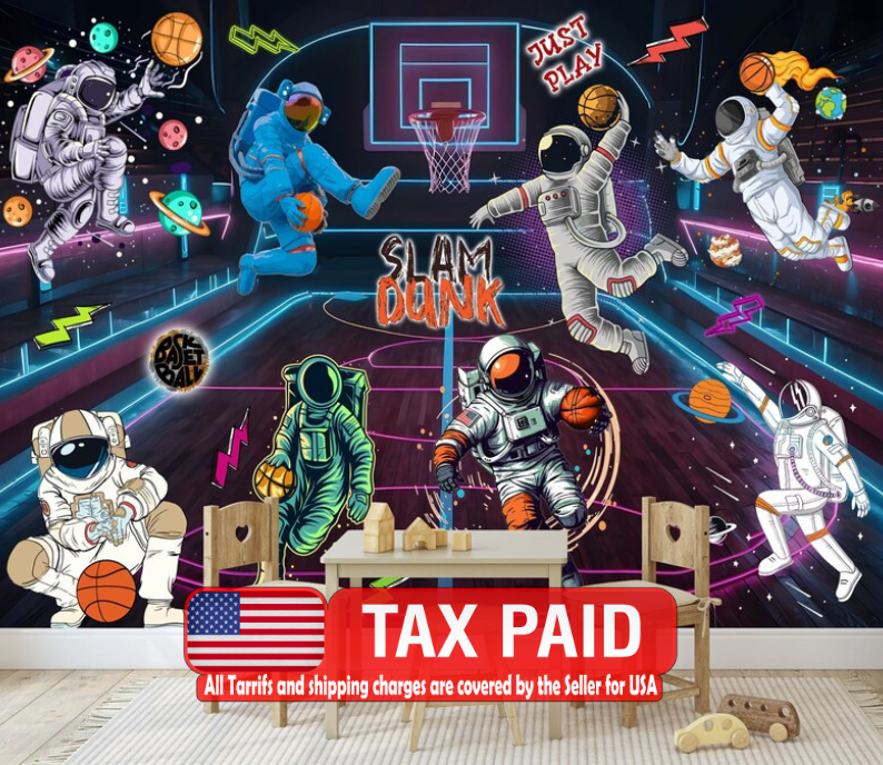 Astronaut Basketball Wallpaper, Kids Room Decor