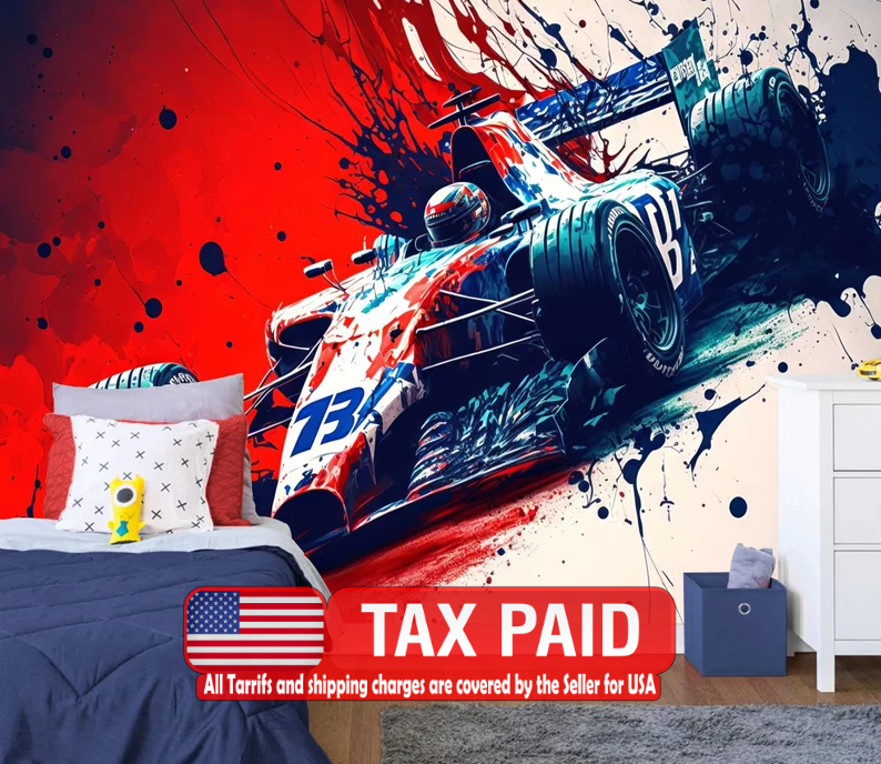 Formula 1 Racing Car Wall Mural Boys Room Decor