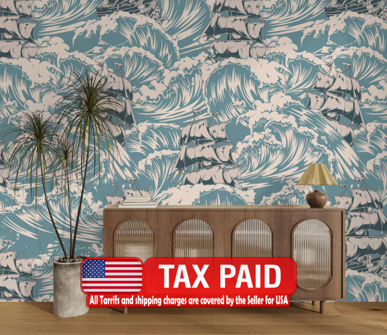 Vintage Ships Ocean Waves Art Print Wallpaper