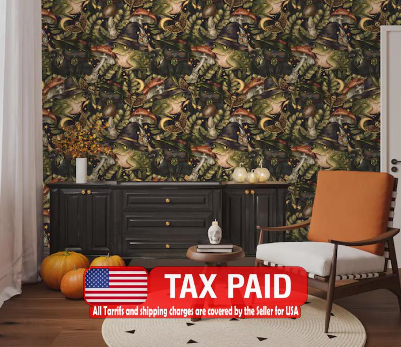 Mystical Toad and Black Cat Art Print Wallpaper