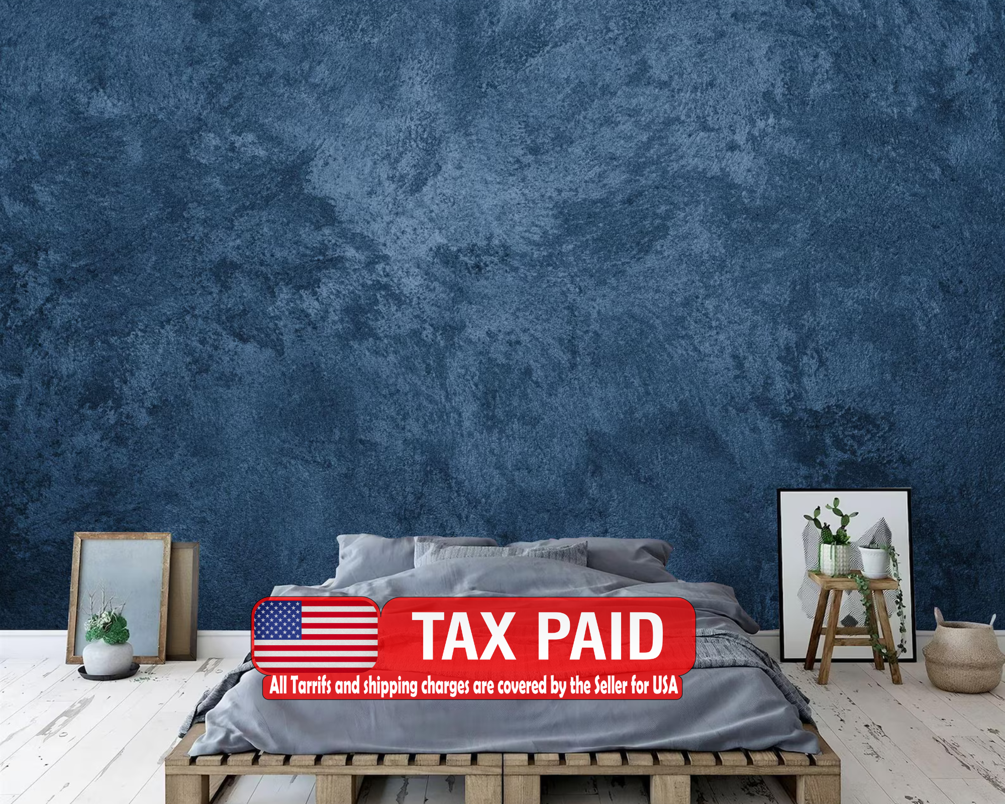 Dark Blue Concrete Texture Wall Mural, Elegant Gift