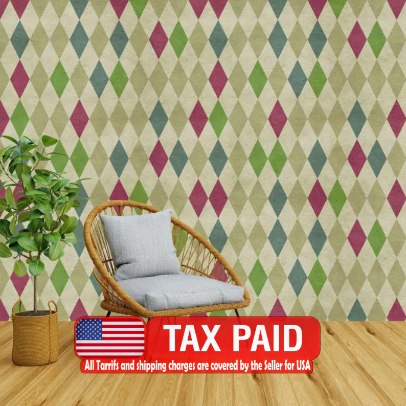 70s Geometric Wallpaper Mural: Retro Diamond Pattern