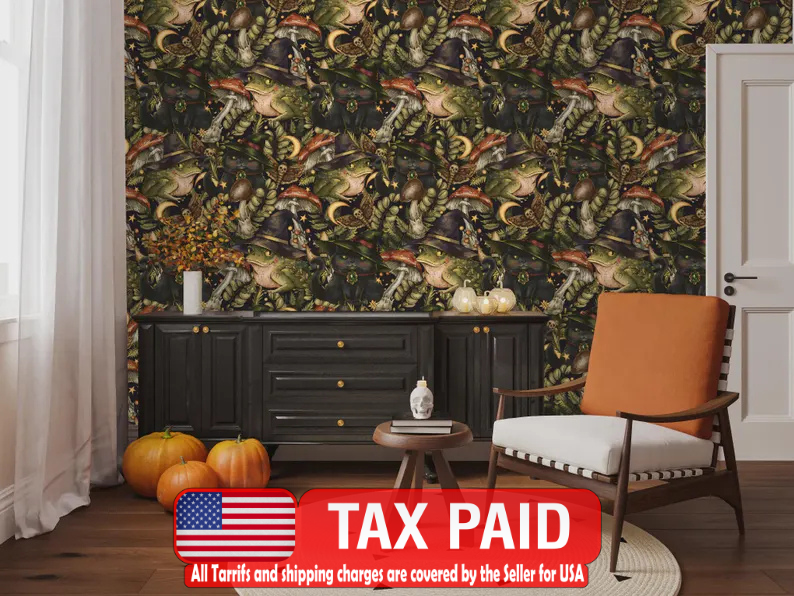 Mystical toad and black cat art print with moon and stars in dark mystical setting