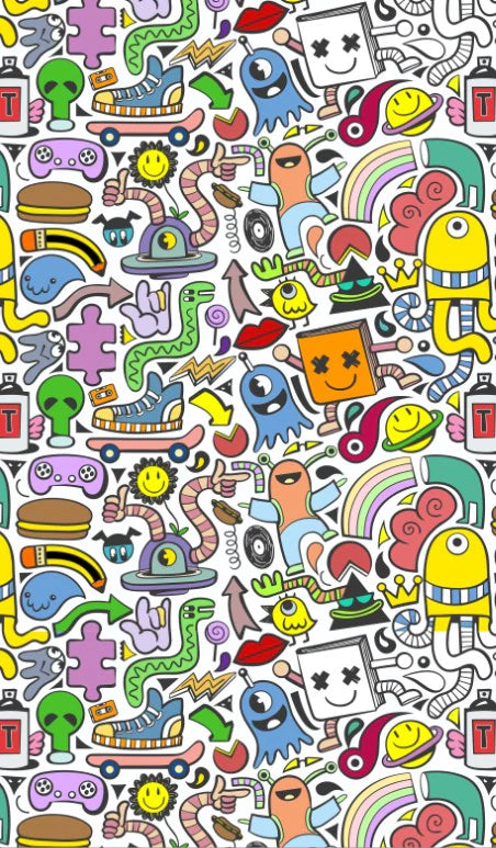 Modern Doodle Mural | Multicolored Kids Room Wallpaper