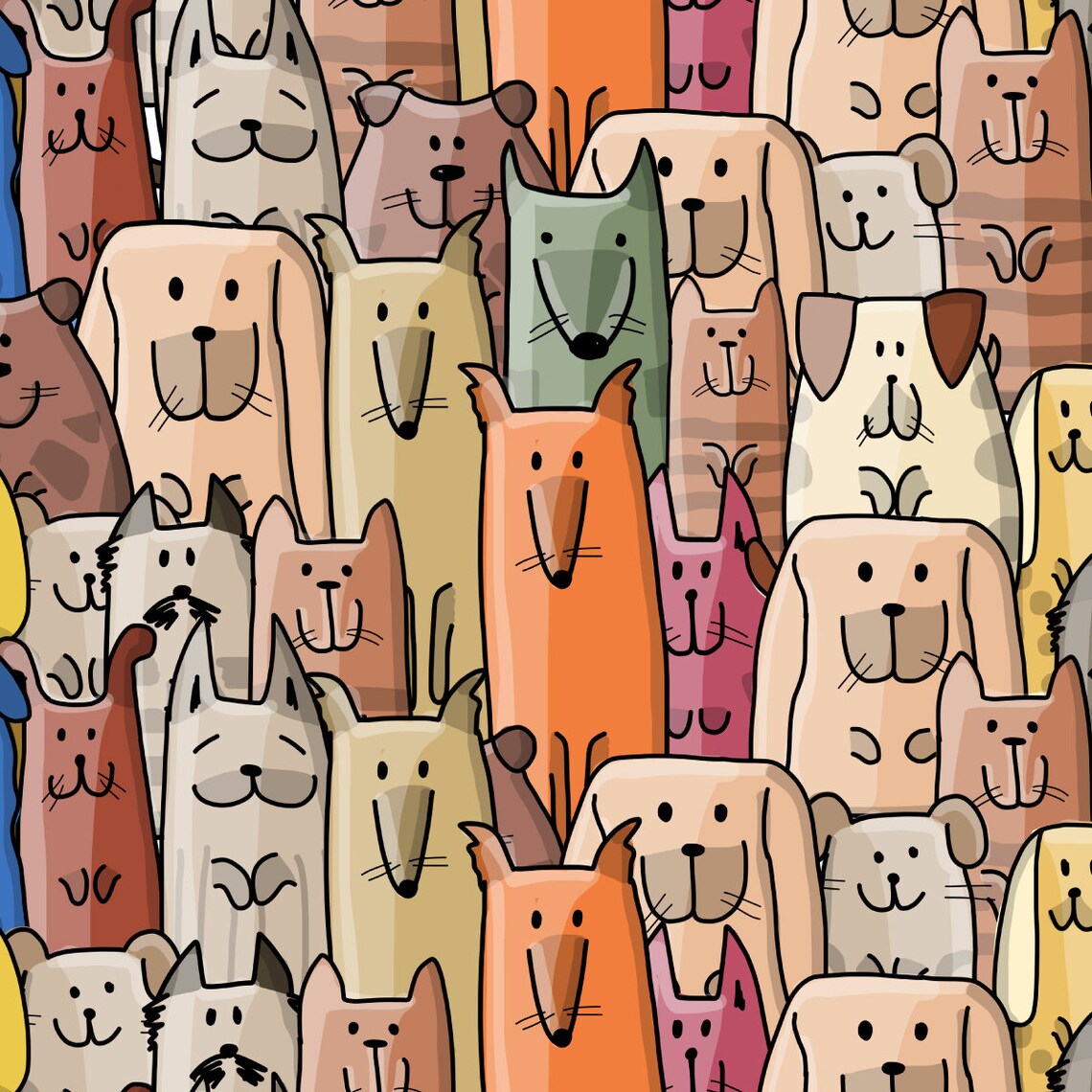 Cartoon dogs wallpaper design with bright, engaging puppy illustrations suitable for children's wall decoration