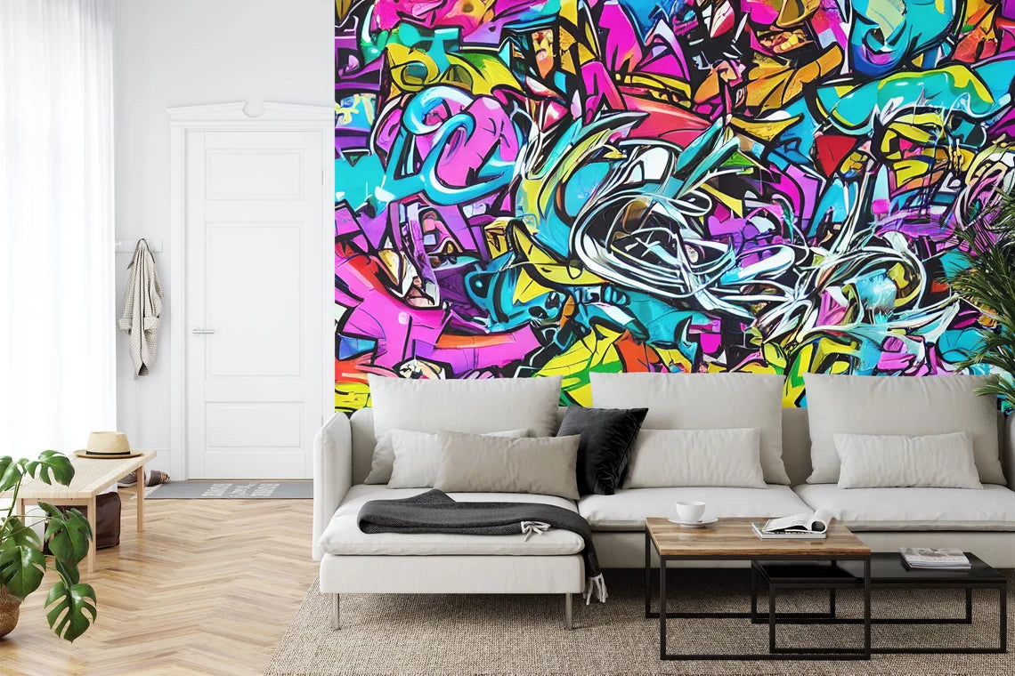 Graffiti Splatter Wallpaper Mural, Colorful AI Art