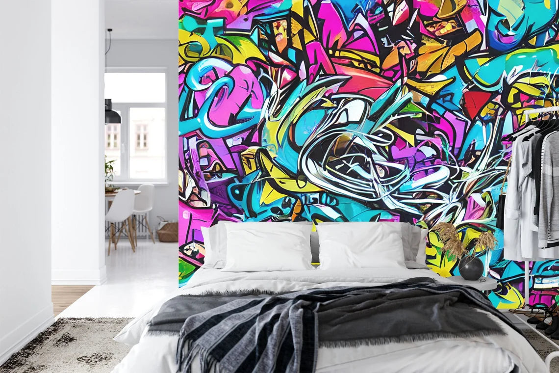 Graffiti Splatter Wallpaper Mural, Colorful AI Art
