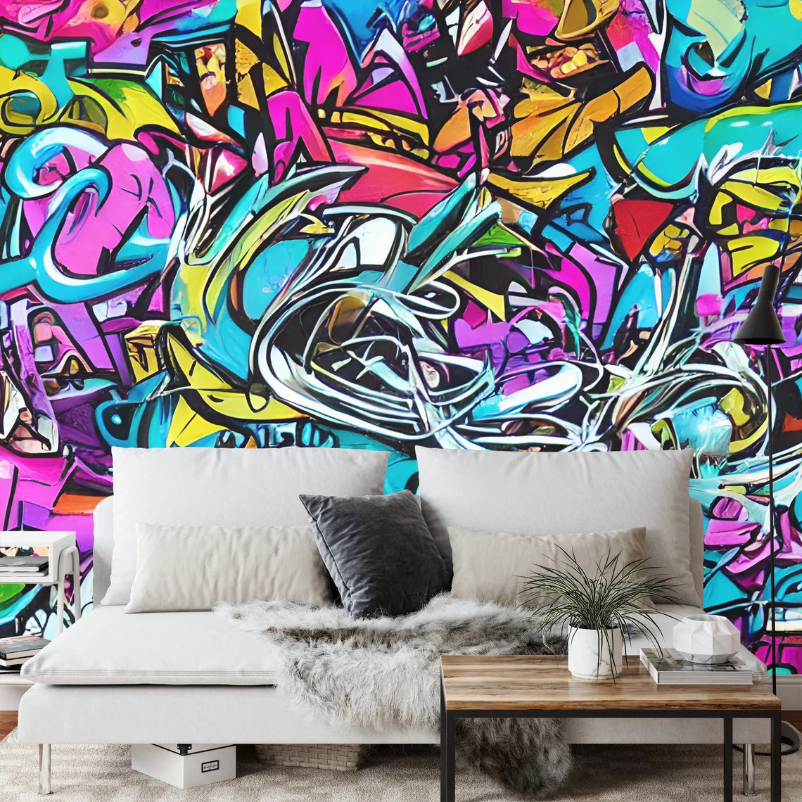 Graffiti Splatter Wallpaper Mural, Colorful AI Art