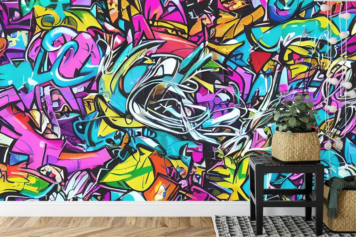 Graffiti Splatter Wallpaper Mural, Colorful AI Art