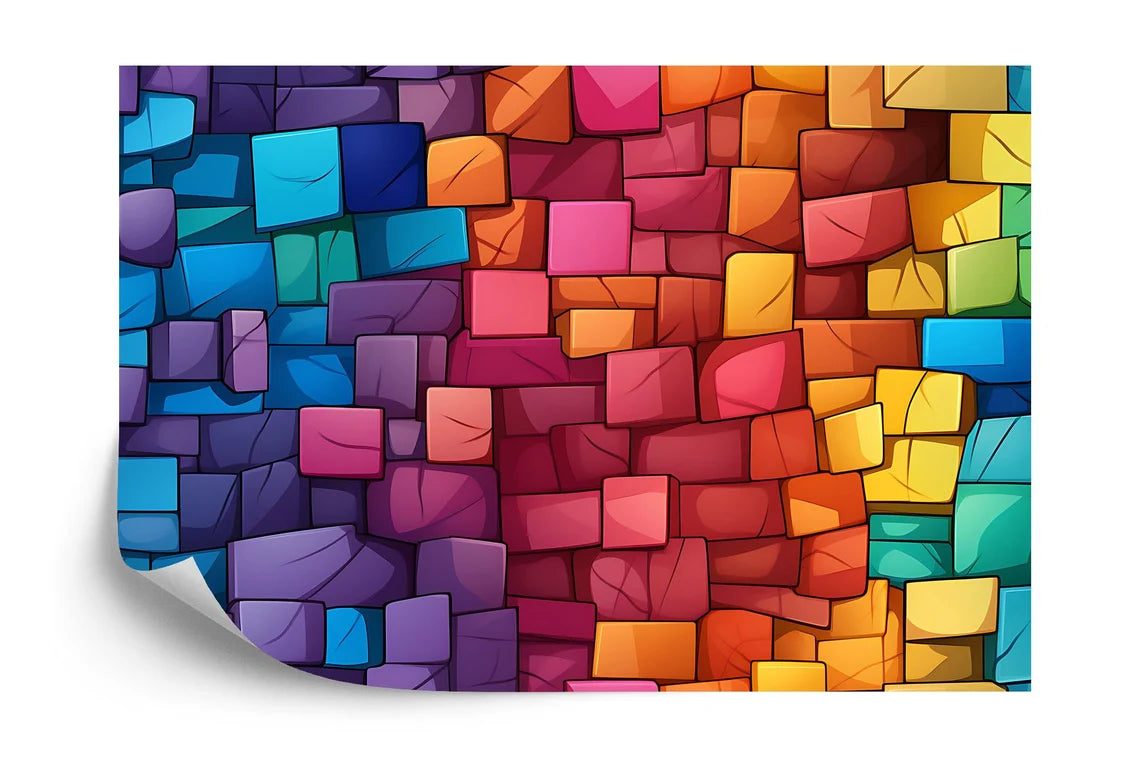 Cartoon style gaming bricks tile pattern in red, blue, yellow, and green