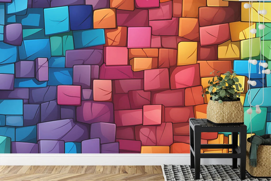 Gaming bricks cartoon seamless tile pattern for kids room wallpaper