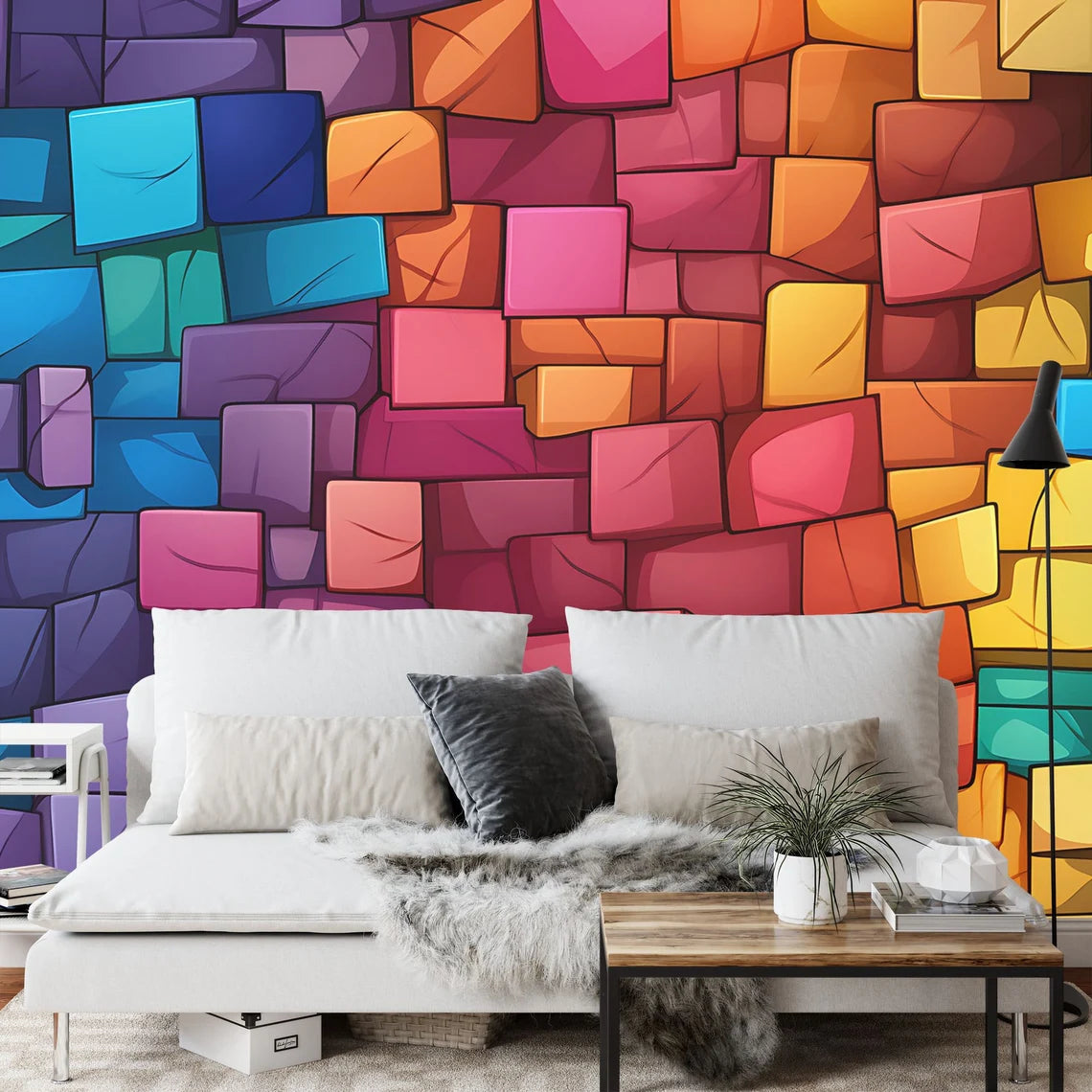 Colorful toy bricks seamless pattern for children's room decoration