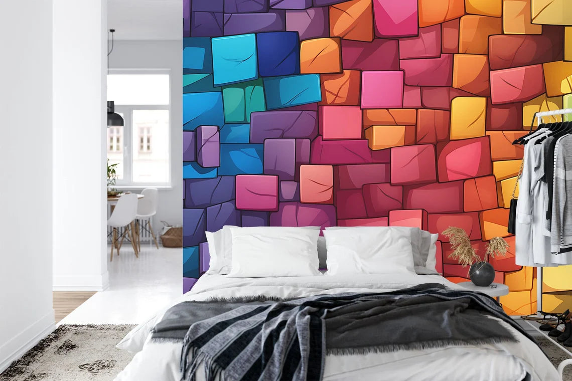 Kids gaming bricks wall tile featuring playful construction block pattern