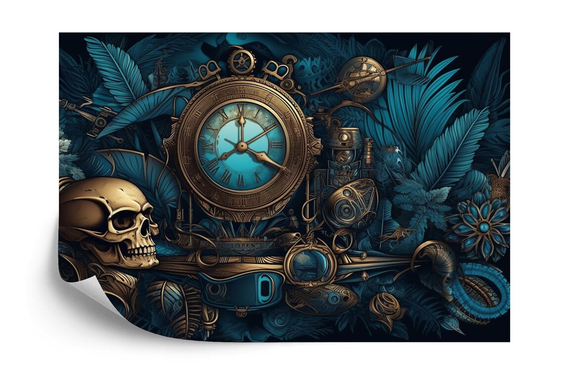 Steampunk Peony Skull Wall Mural