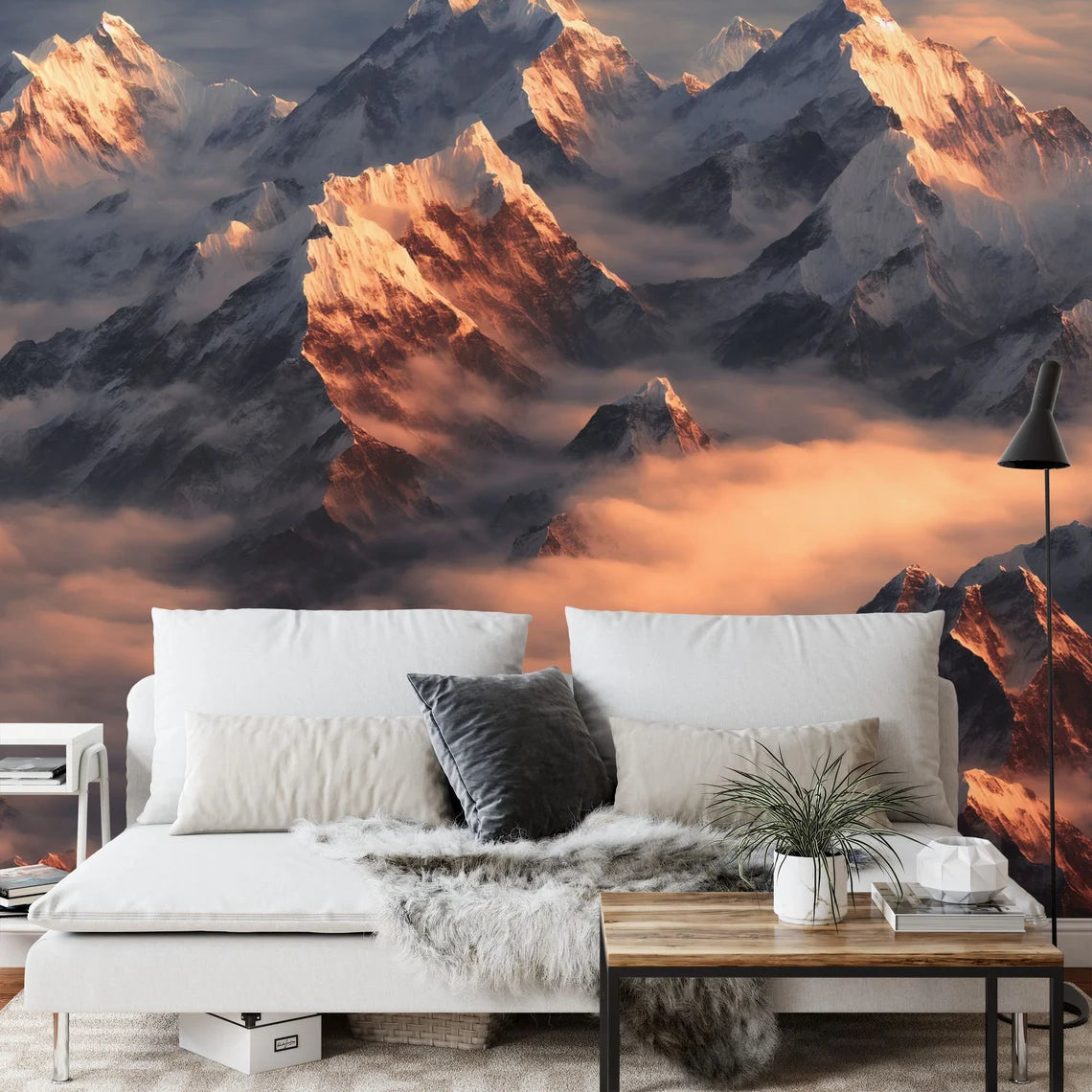 Himalayas View on Foggy Sunset Night Everest - Mount Everest sunset wall art