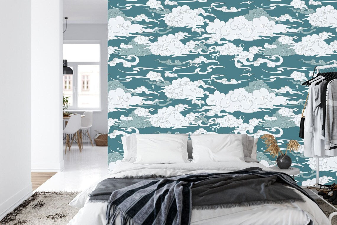 Japanese Waves Sky Cloud Wallpaper Mural