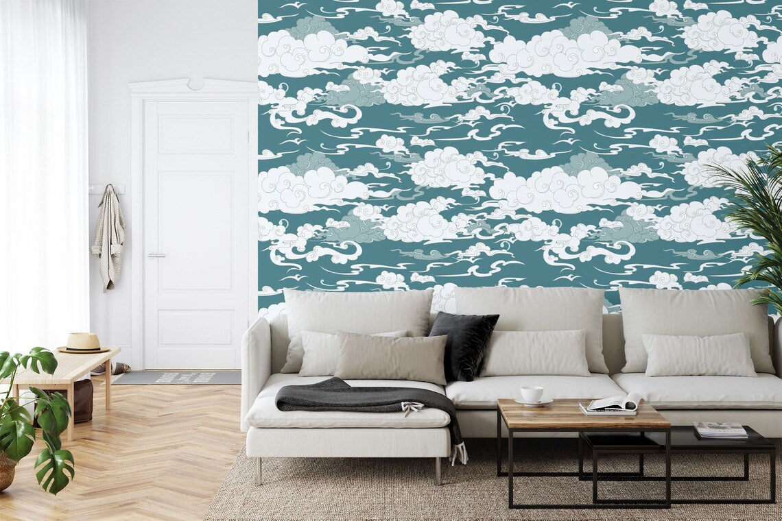 Japanese Waves Sky Cloud Wallpaper Mural