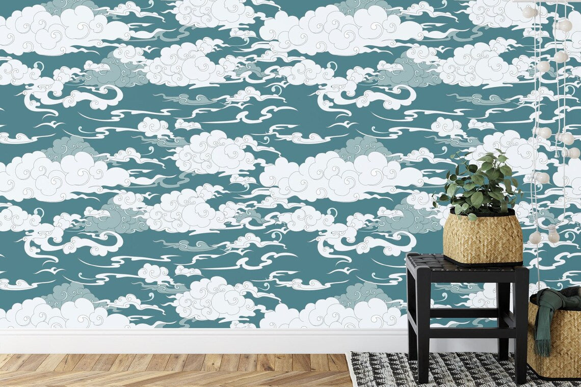 Japanese Waves Sky Cloud Wallpaper Mural