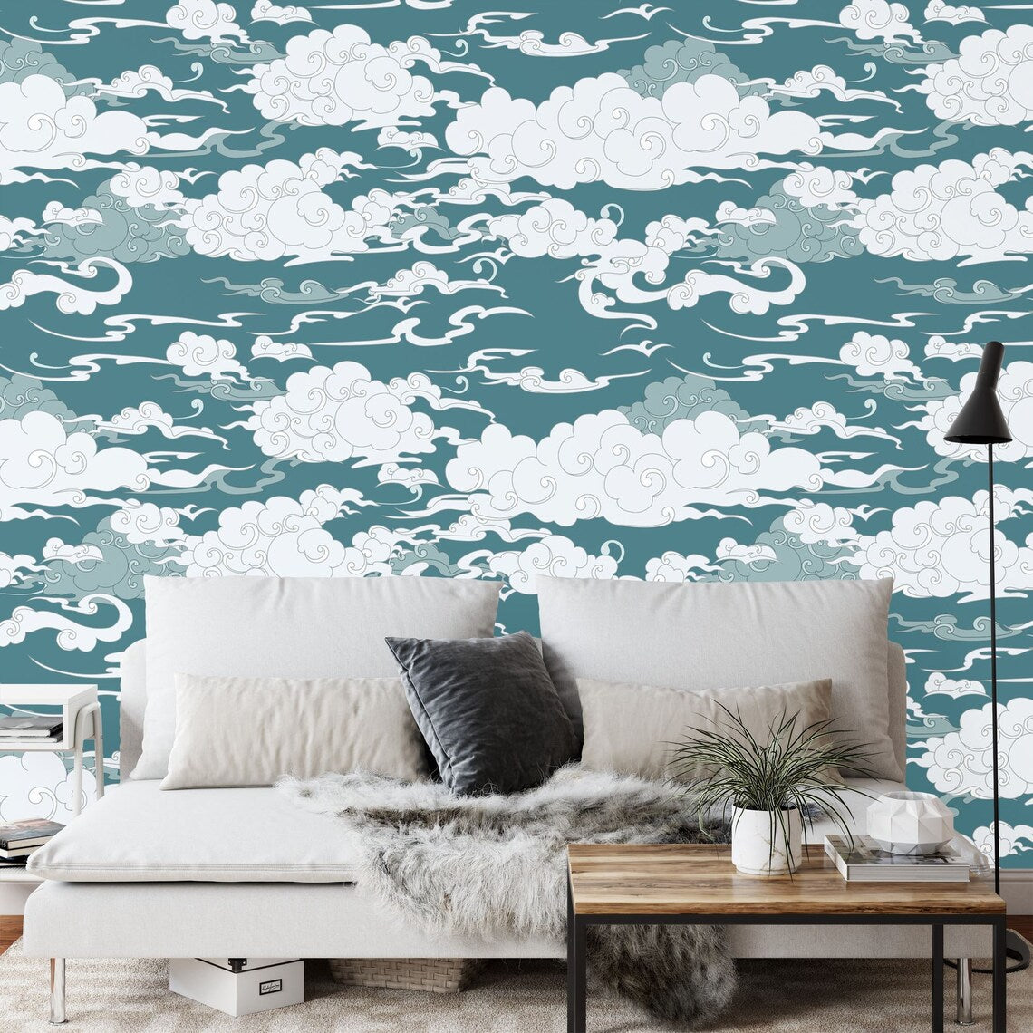 Japanese Waves Sky Cloud Wallpaper Mural