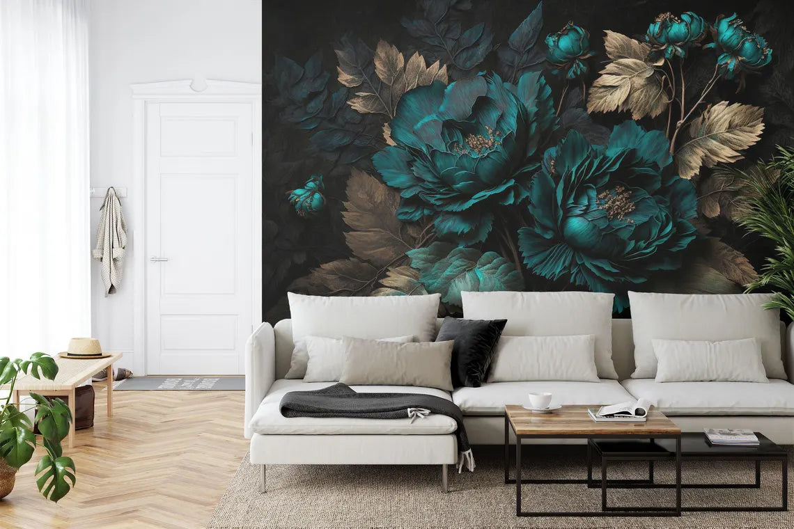Baroque Floral Wallpaper Mural, Rich Deep Colors