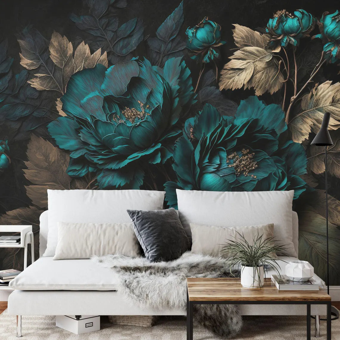 Baroque Floral Wallpaper Mural, Rich Deep Colors