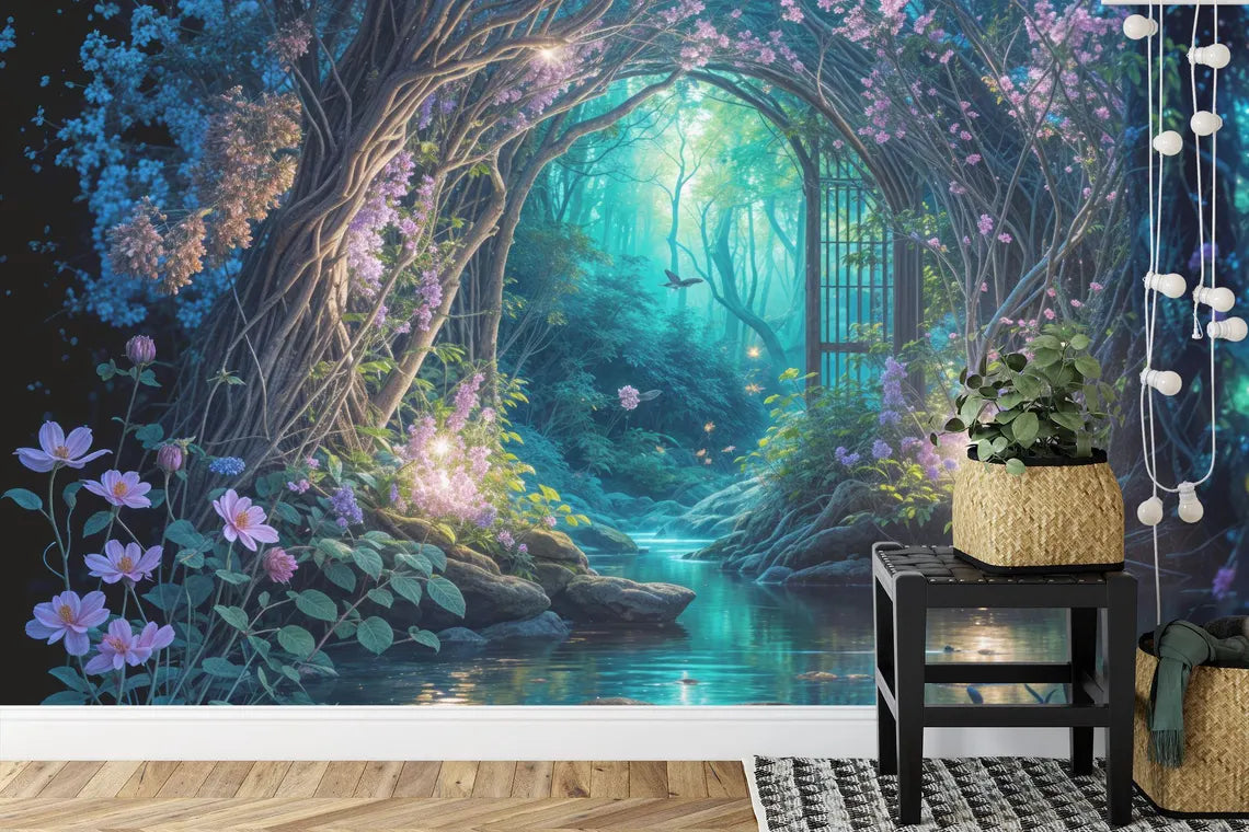 Purple Cyan Forest Wallpaper Mural, Fairytale
