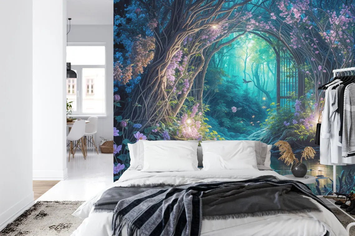 Purple Cyan Forest Wallpaper Mural, Fairytale