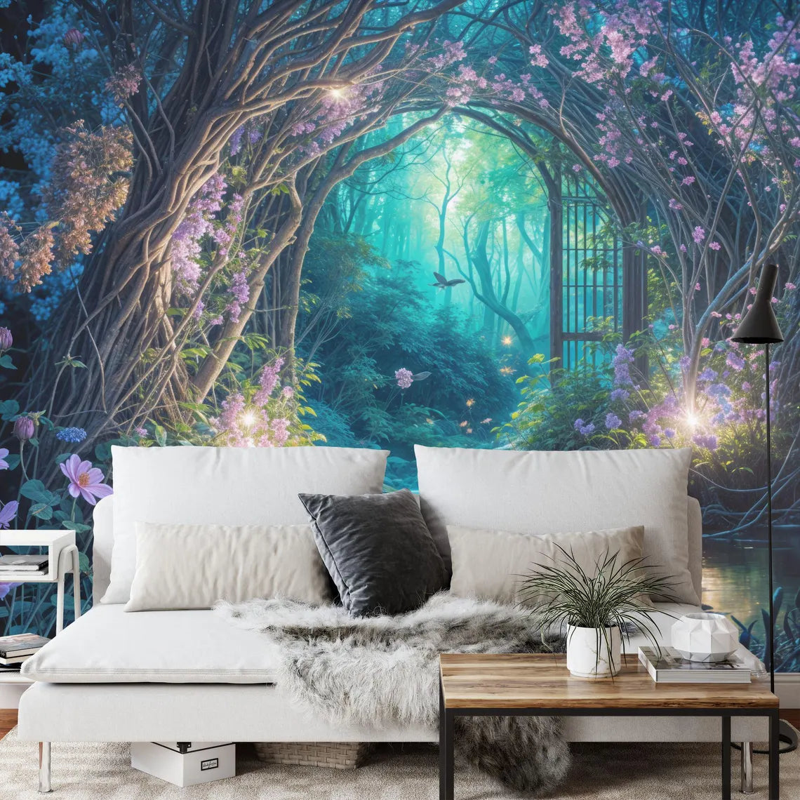 Purple Cyan Forest Wallpaper Mural, Fairytale