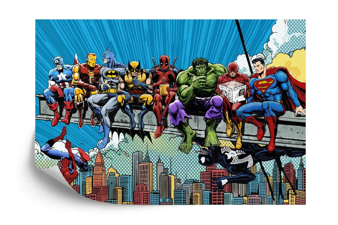 Retro superhero comic mural wallpaper design for children's bedroom