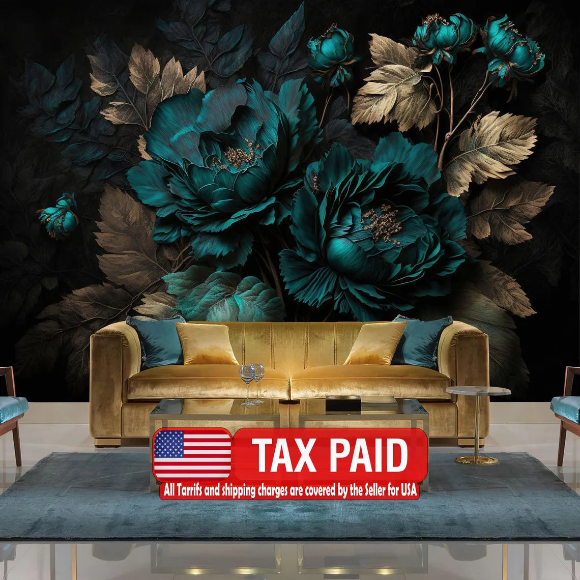 Baroque Floral Wallpaper Mural, Rich Deep Colors