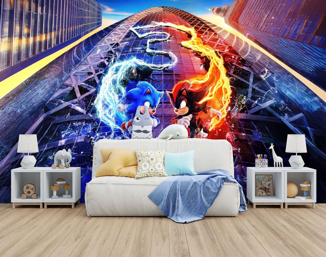 Close-up view of cartoon character wall stickers showing vibrant colors and playful designs