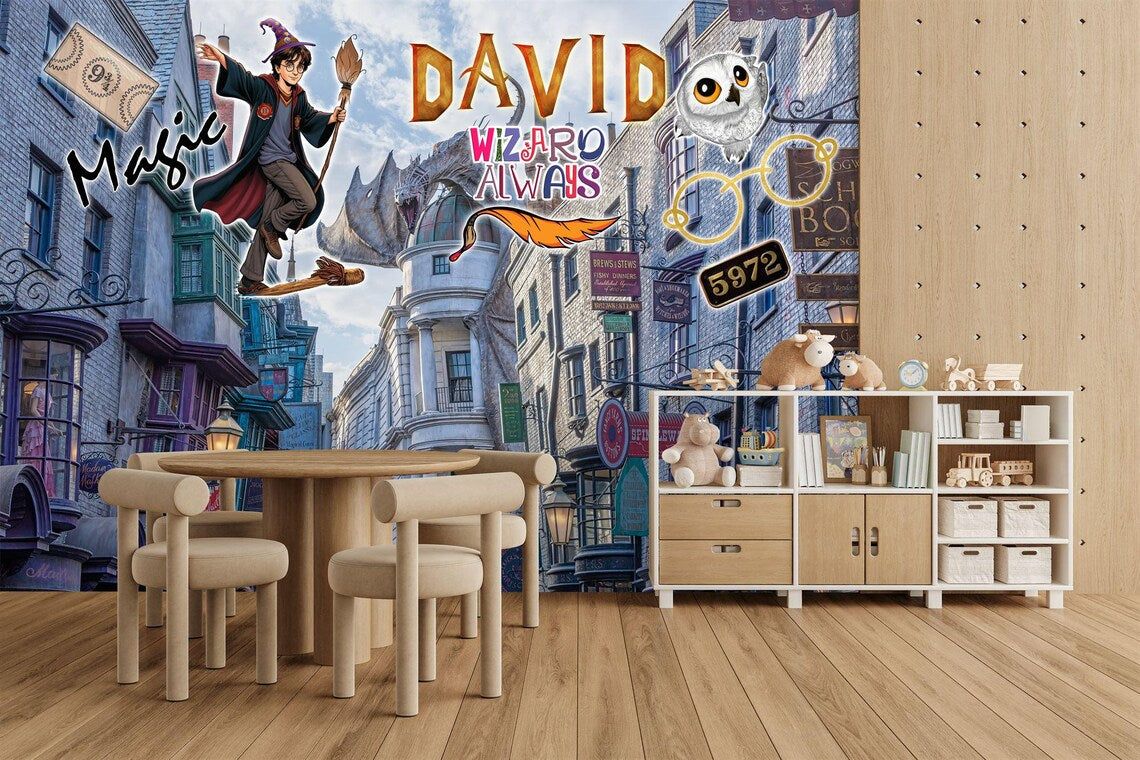 Wizard Magic Mural Kids Room - fantasy-themed wall decoration for kids