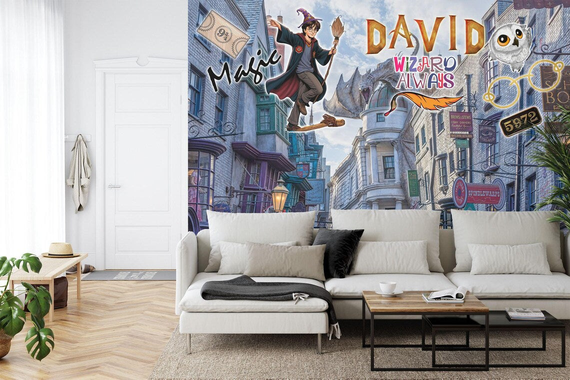 Wizard Magic Mural Kids Room - magical wall mural installation example